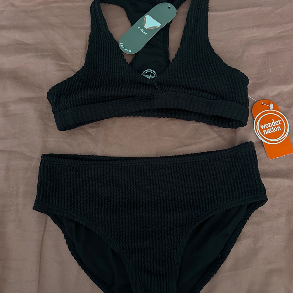 Wonder Nation Black Textured Bikini Set